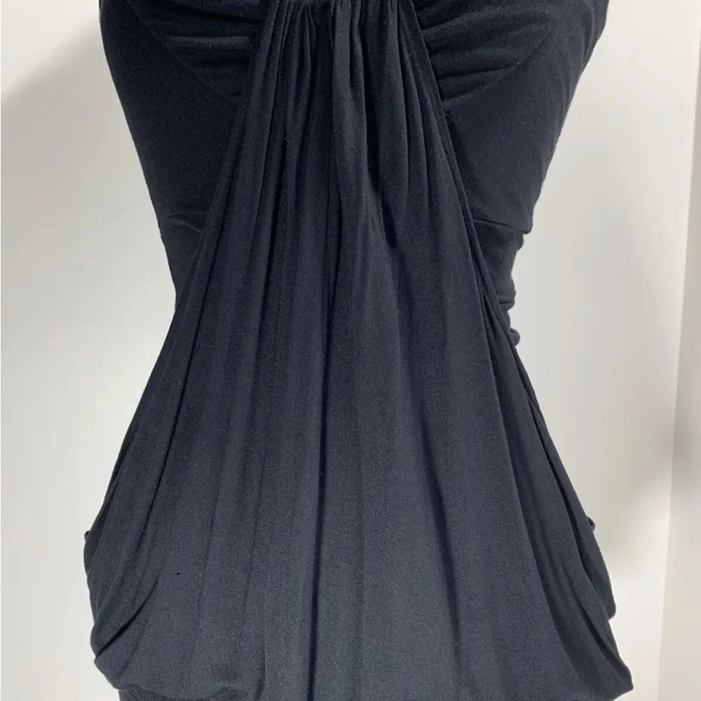 Dorothy Perkins Black Dress Sleeveless Draped Waterfall Knee Length Stretch UK 8 - Picture 3 of 12